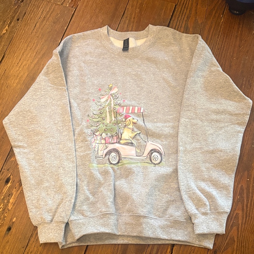 Gildan Gray Festive Golf Cart Crewneck Sweater
